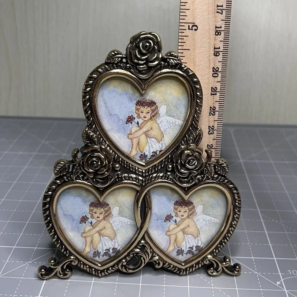 Sienna Gold Brass Tone Three Heart Rose Mini Frame Matson Ornate Valentine’s Day